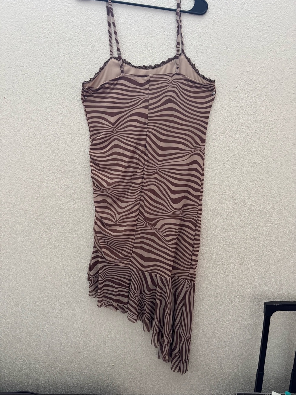 Brown Zebra-Print Slip Dress with Ruffle Hem